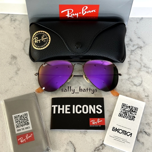RayBan (Store Display) Aviator Reflective Purple Lenses RB3025 Mirror - Picture 3 of 17